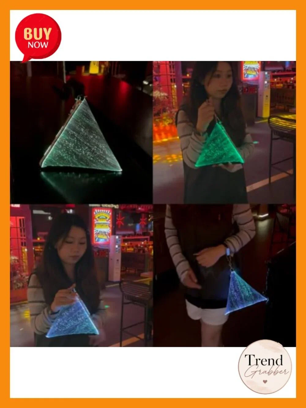 Rechargeable LED Triangle Wristlet Purse with 11 Glow Modes